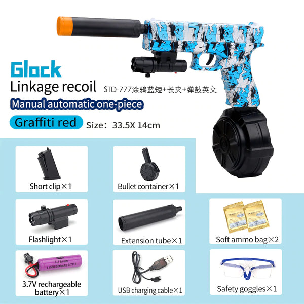 JM-X2 Gel Ball Blaster Pistol with Drum, Manual & Automatic Dual Mode,  Linked Shooting Effect with 40000 Gel Balls, Goggles for Shooting Team  Game